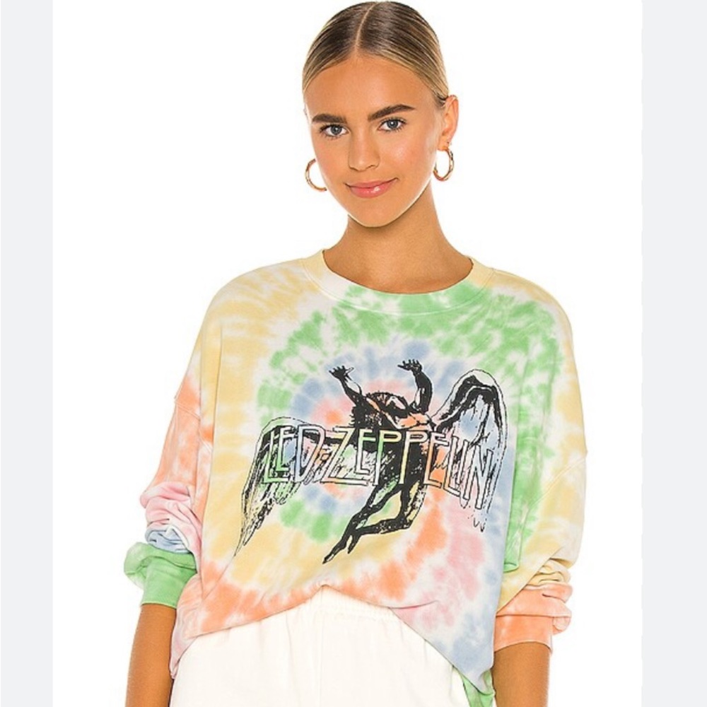 X REVOLVE Led Zeppelin Icarus Tie Dye Sweatshirt in Faded Neon Tie Dye